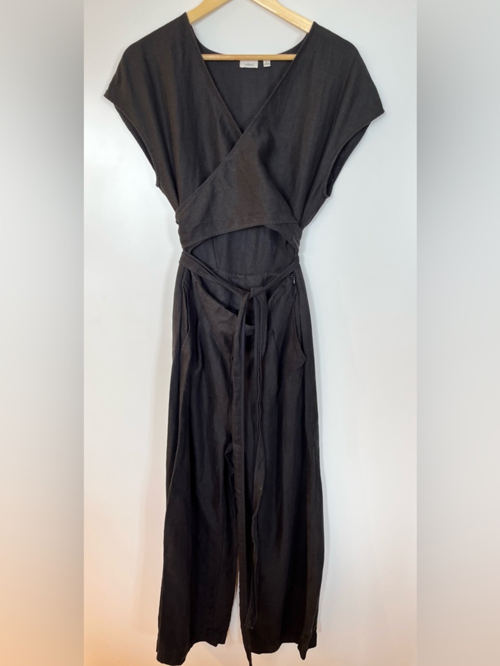 Wilfred Brax Linen Blend Jumpsuit Cut Out Wrap Top Wide Leg Cropped - Picture 2 of 11